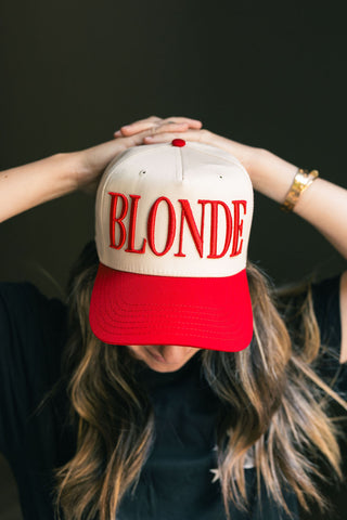 Blonde 3D Embroidered Natural / Red Snap Back