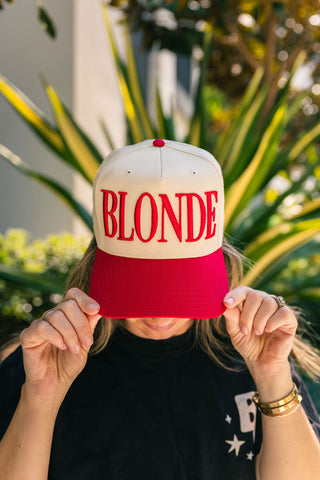 Blonde 3D Embroidered Natural / Red Snap Back