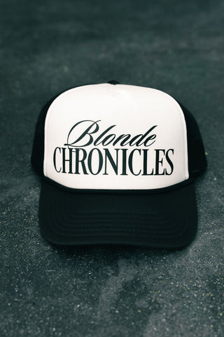 Blonde Chronicles White/Black Mesh Trucker hat